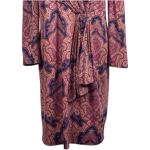 LUISA SPAGNOLI Wool Shift Dress Size 48 US 14 Long Sleeve Paisley Jewel Tones - Picture 5 of 16